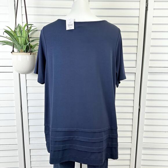 New J Jill Wearever Collection Navy Blue Tunic Top Short Sleeve Size XL Petite - Picture 5 of 10